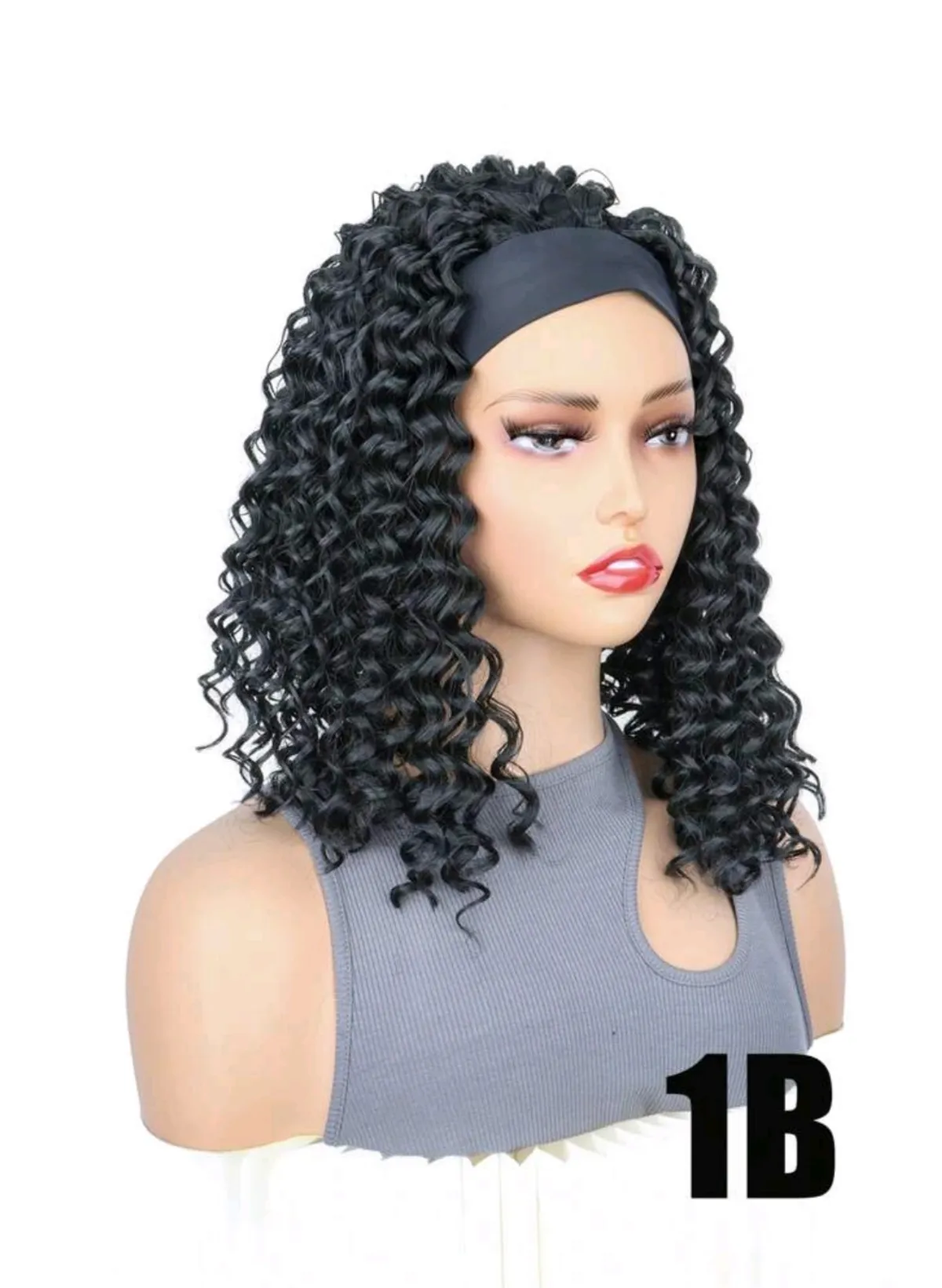 14 Inch Headband Wigs Short For Curly Ice Silk Wig Synthetic Deep Wave Wigs With Head Wraps For Women