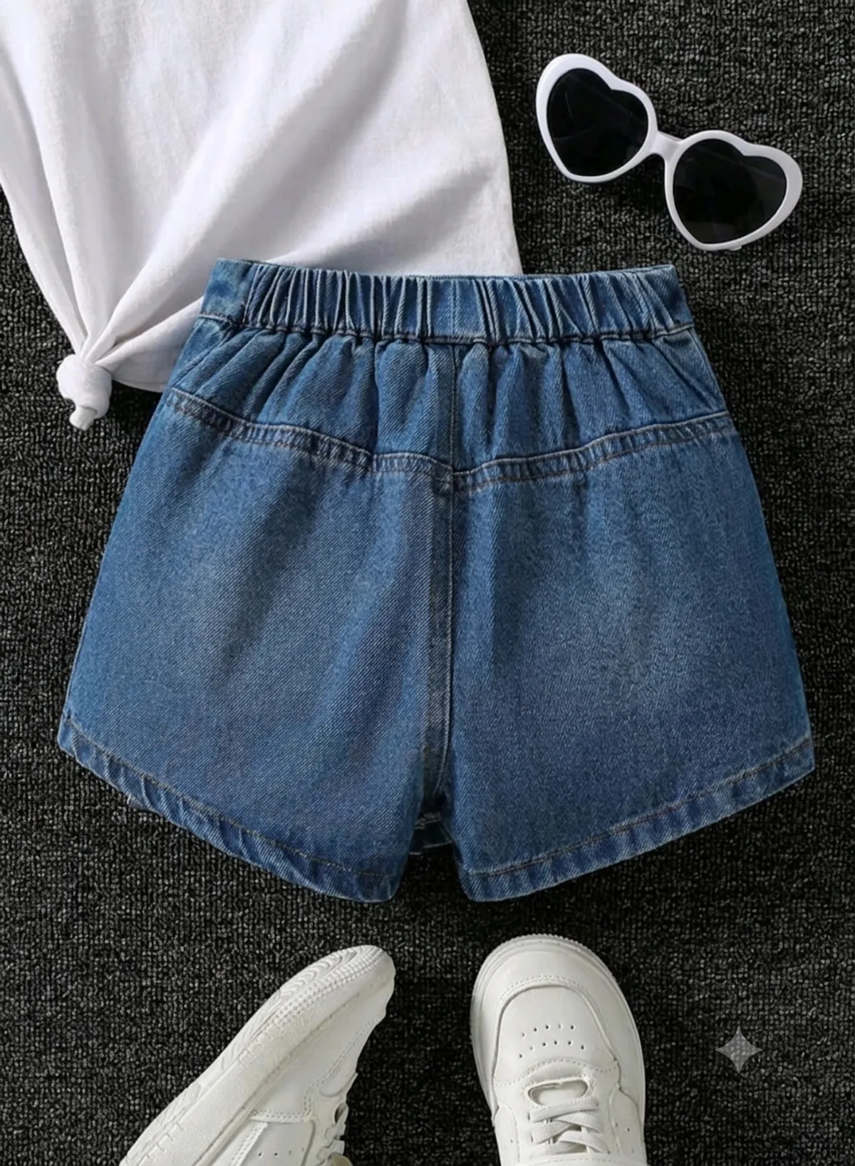 Elladie Girls' Denim Shorts, Pleated Denim Skirt, Blue Washed Denim Color, Washed Pleated, Comfortable Fine Cotton  - 7Y