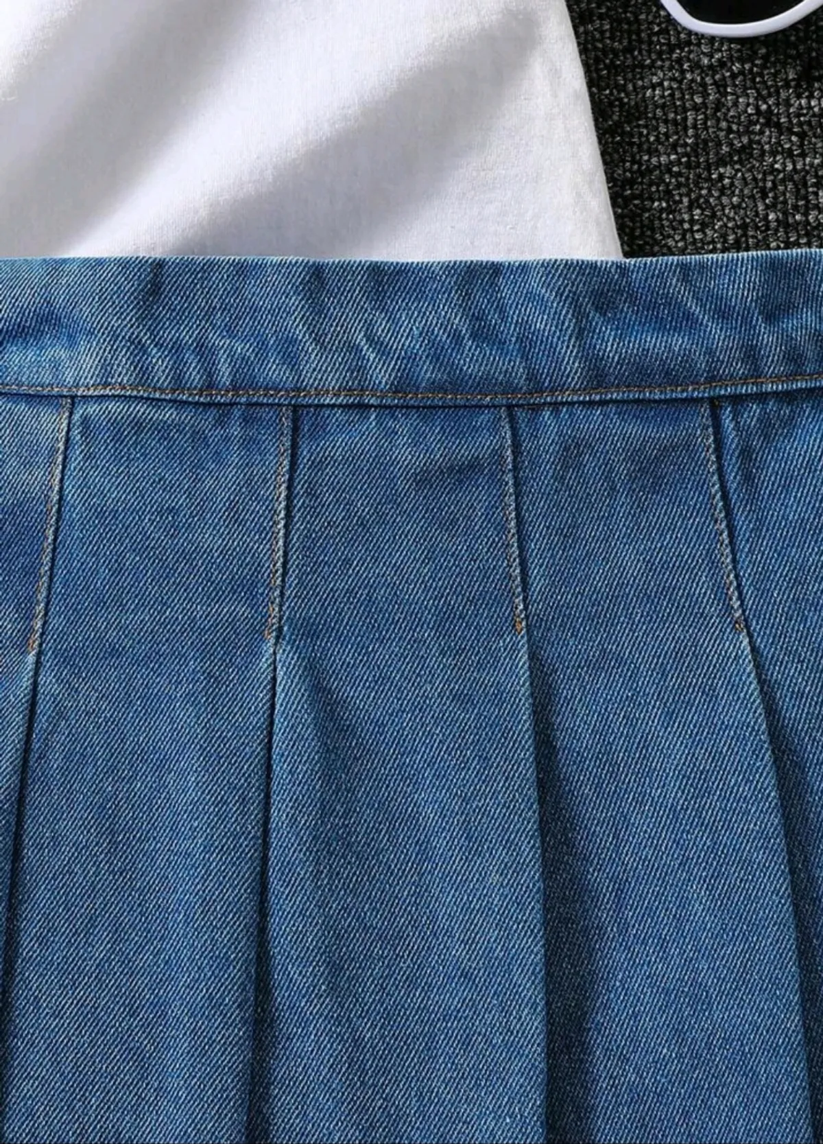 Elladie Girls' Denim Shorts, Pleated Denim Skirt, Blue Washed Denim Color, Washed Pleated, Comfortable Fine Cotton  - 7Y
