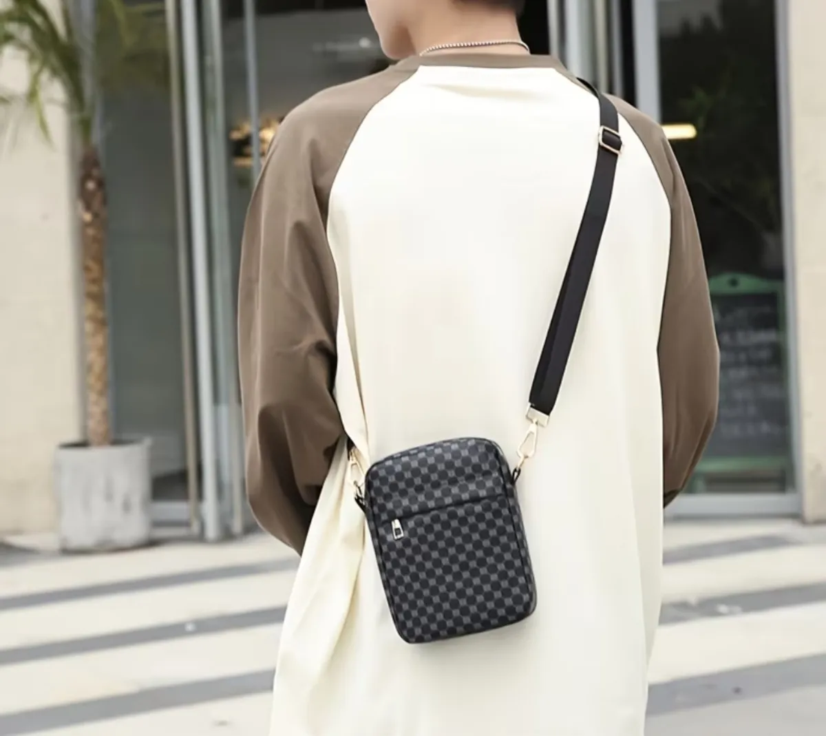A Black PU Messenger Bag, Printed Commuter Bag, Crossbody Bag, and Unisex Shoulder Bag