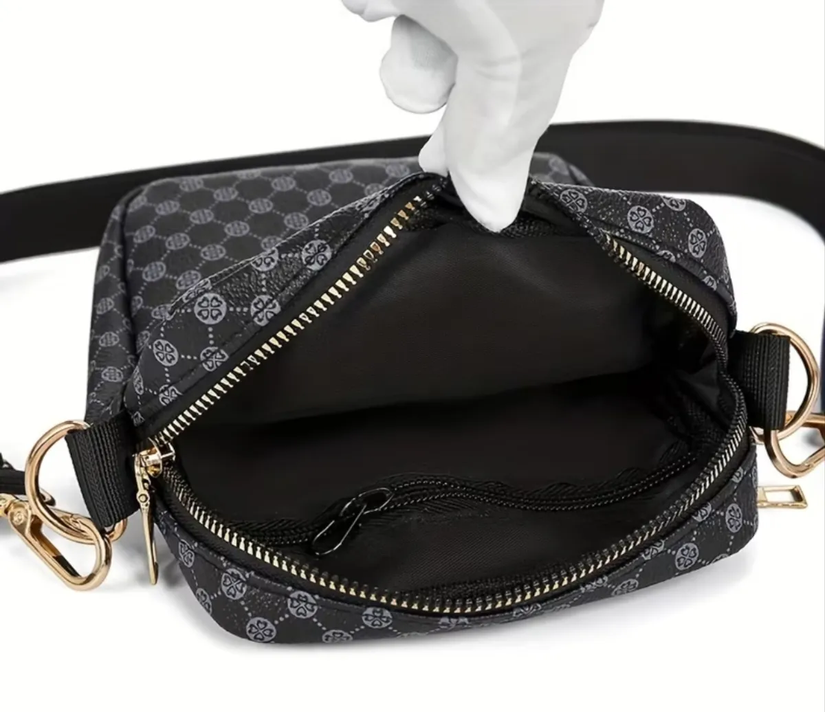 A Black PU Messenger Bag, Printed Commuter Bag, Crossbody Bag, and Unisex Shoulder Bag
