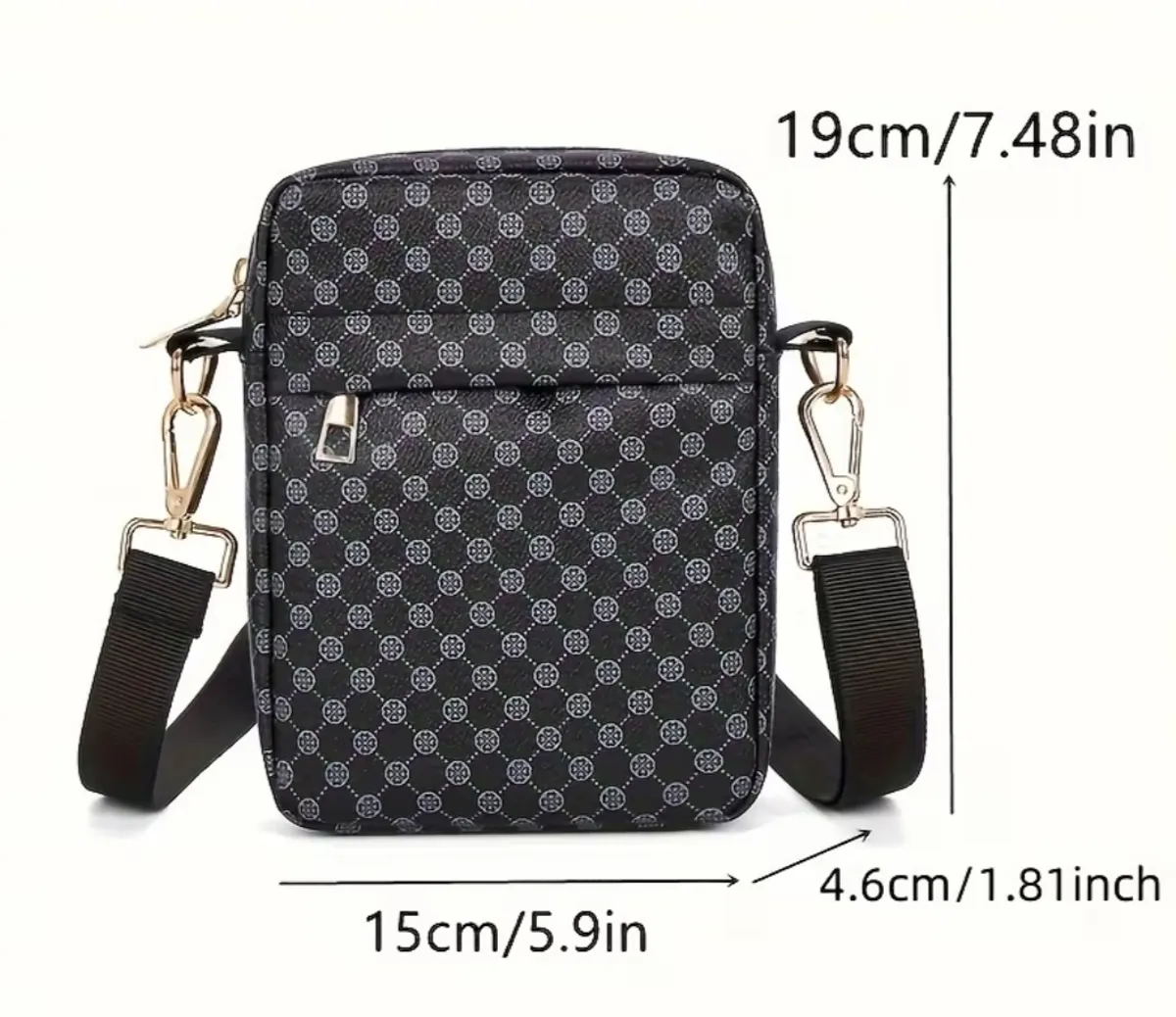 A Black PU Messenger Bag, Printed Commuter Bag, Crossbody Bag, and Unisex Shoulder Bag