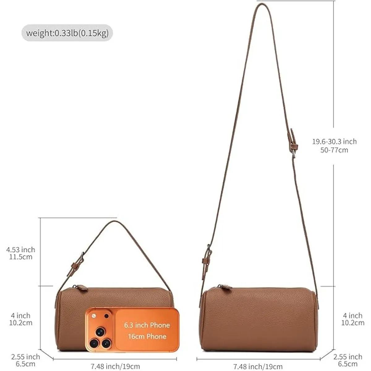 Women’s Mini Barrel Crossbody Bag, Lightweight PU Leather Cylinder Purse with Adjustable Strap, Zipper Closure for Daily Work, Travel, Casual Wear