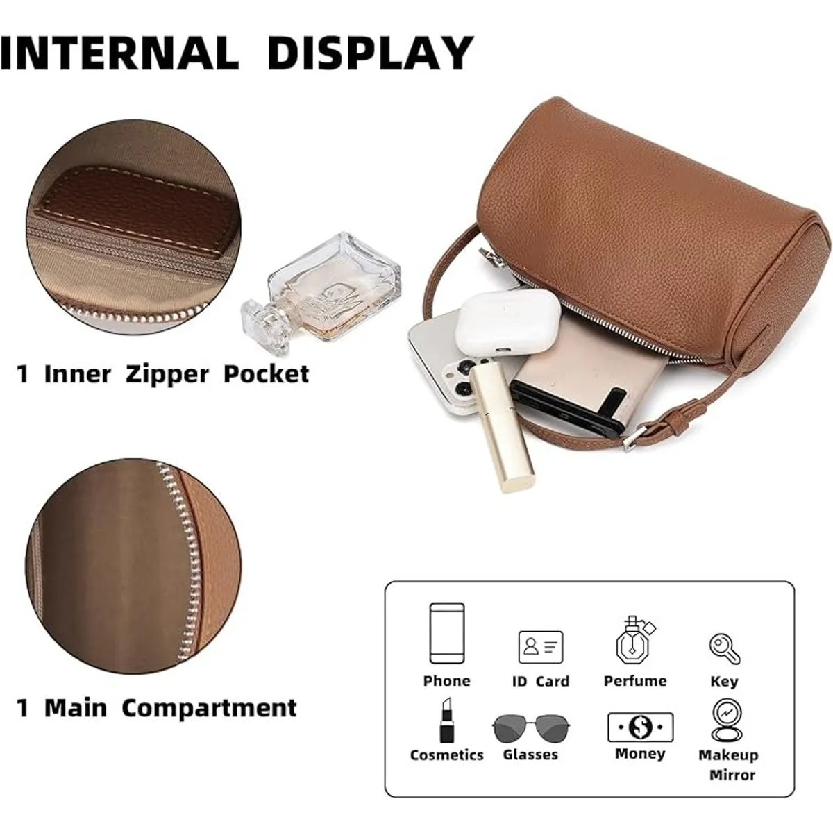 Women’s Mini Barrel Crossbody Bag, Lightweight PU Leather Cylinder Purse with Adjustable Strap, Zipper Closure for Daily Work, Travel, Casual Wear