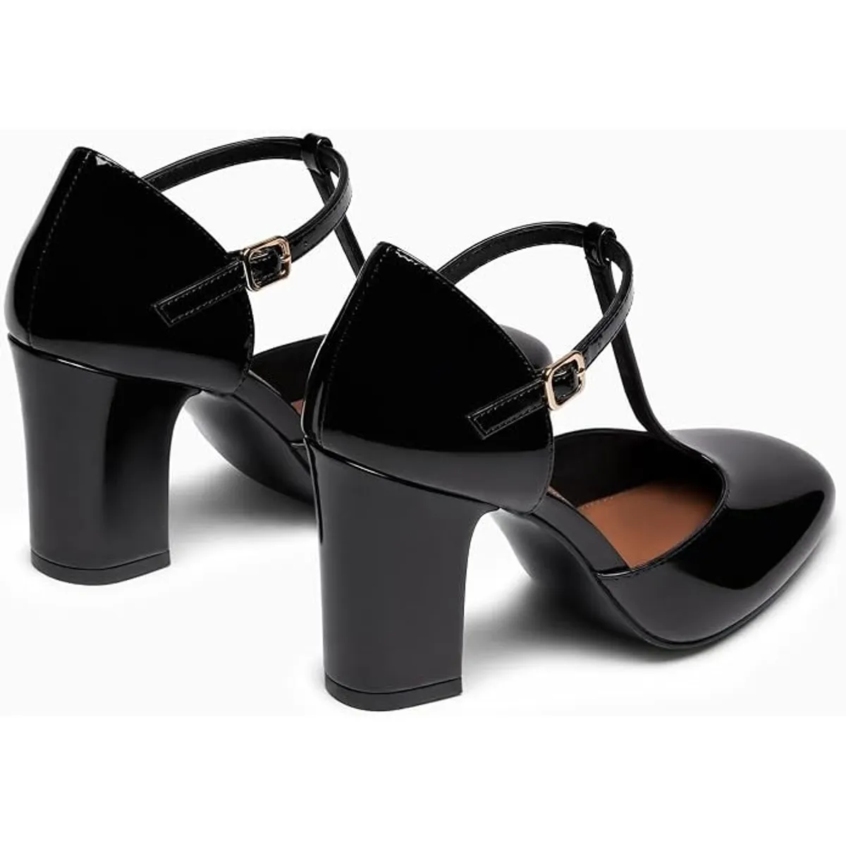Women’s Mary Jane Chunky Heels, Vintage T-Strap Square Toe Pumps, 2.8 Inch Block Heel Dress Shoes for Work, Wedding, Party (Size: 8)