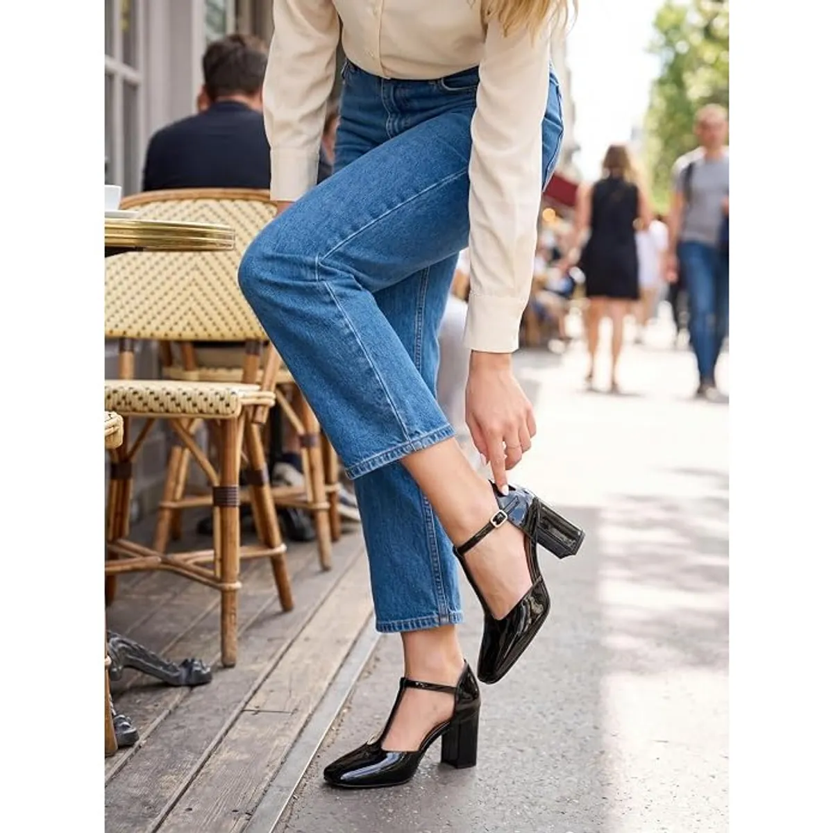 Women’s Mary Jane Chunky Heels, Vintage T-Strap Square Toe Pumps, 2.8 Inch Block Heel Dress Shoes for Work, Wedding, Party (Size: 8)