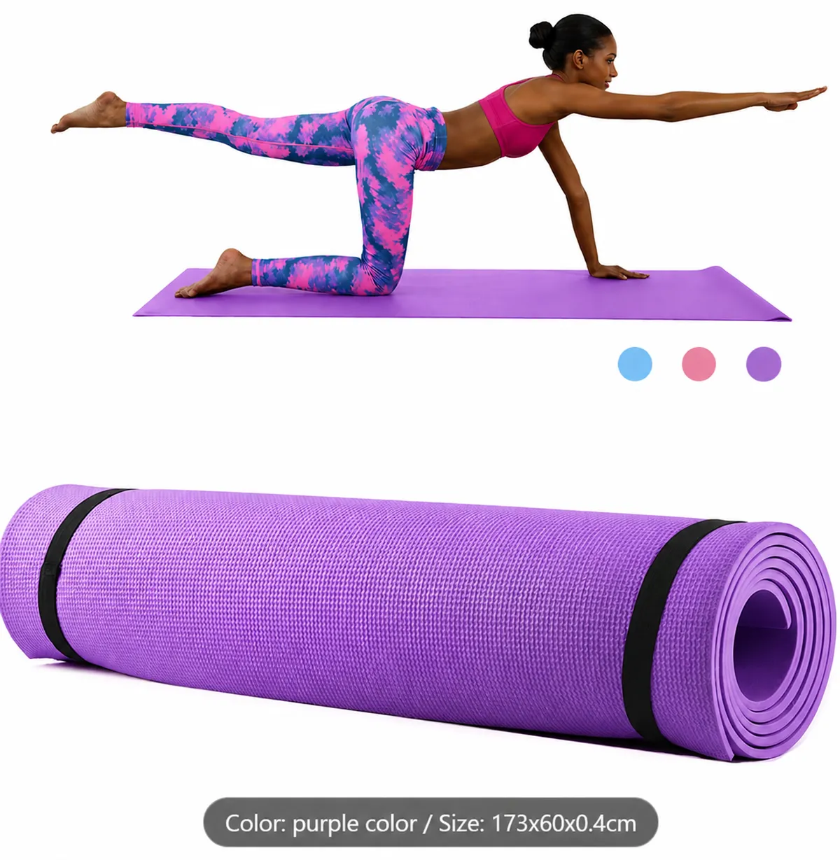 4mm EVA Yoga Mat  Non-Slip, Lightweight | Perfect for Yoga, Pilates, Home Workouts & Stretching | Purple | 173x60cm