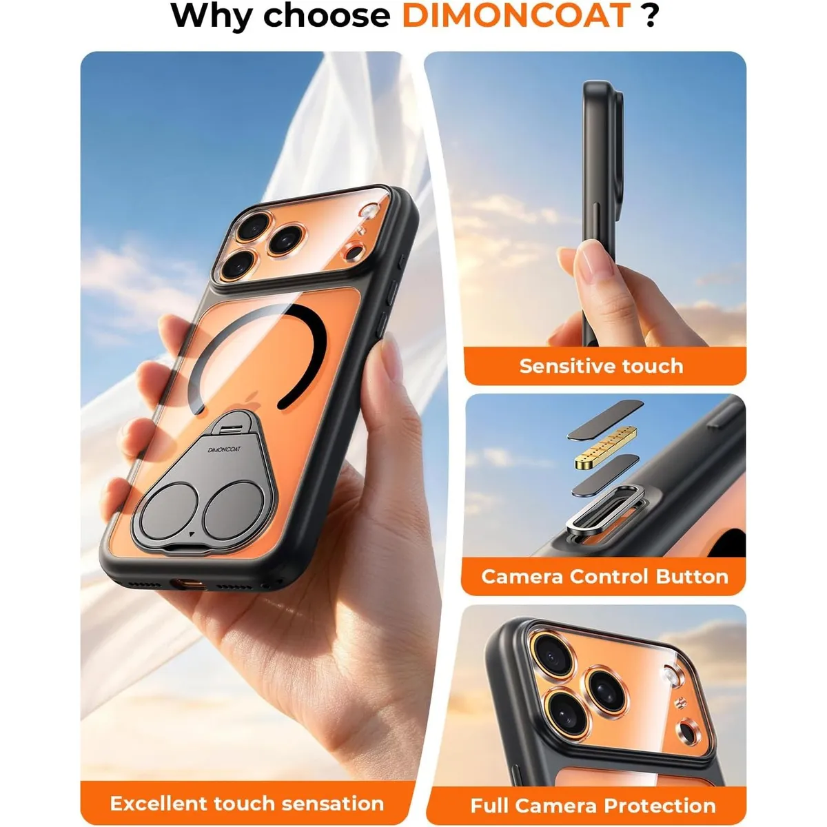 Magnetic Stand Case for iPhone 17 Pro Max, Military Grade Drop Protection, 360° Rotating Kickstand, Wireless Charging Compatible, Camera Control Button, Full Lens Cover