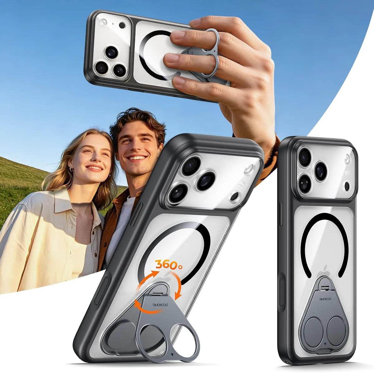 Magnetic Stand Case for iPhone 17 Pro Max, Military Grade Drop Protection, 360° Rotating Kickstand, Wireless Charging Compatible, Camera Control Button, Full Lens Cover