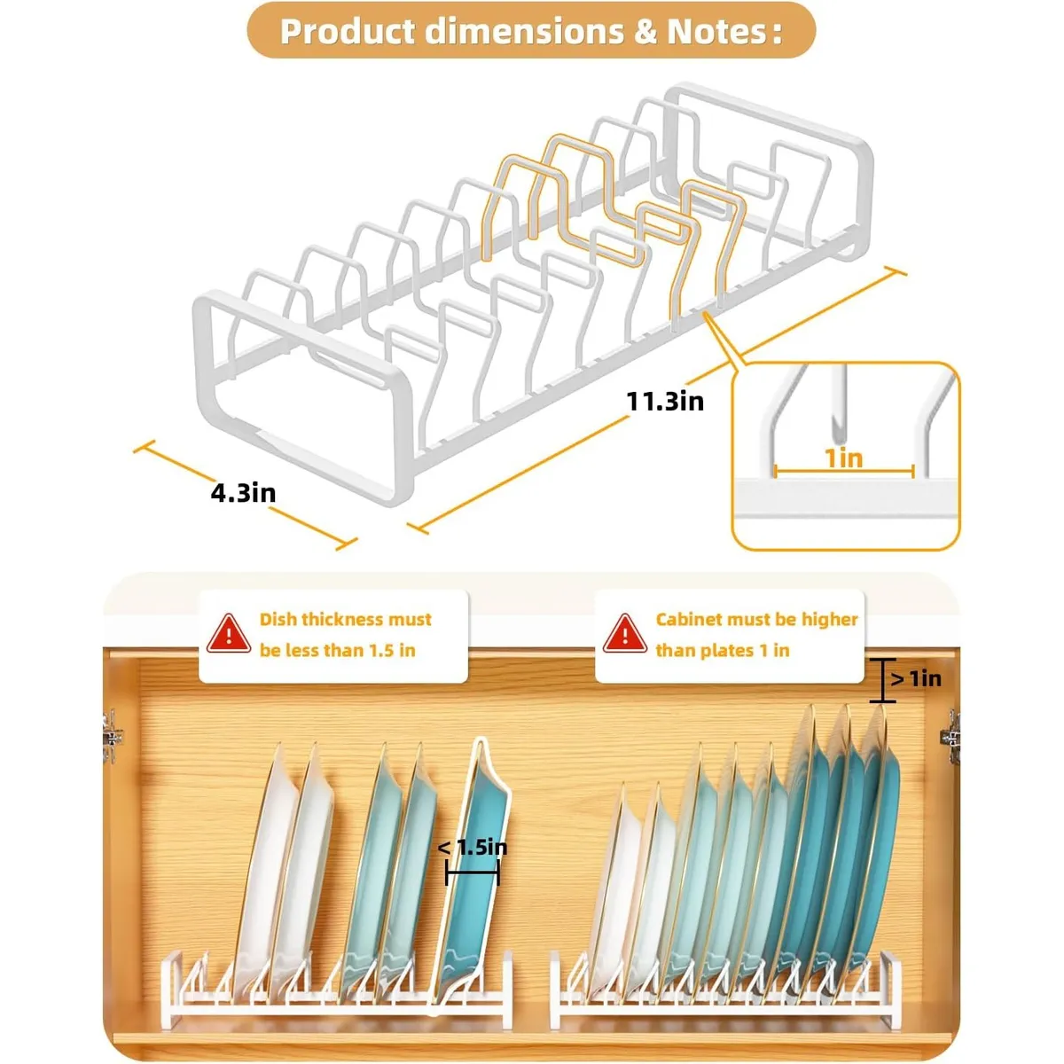 2-Pack Plate Organizer for Cabinet, 8-Slot Vertical Dish Rack, Carbon Steel Plate Holder for Kitchen Counter, Drawer, Shelf, Rust-Proof Space Saver