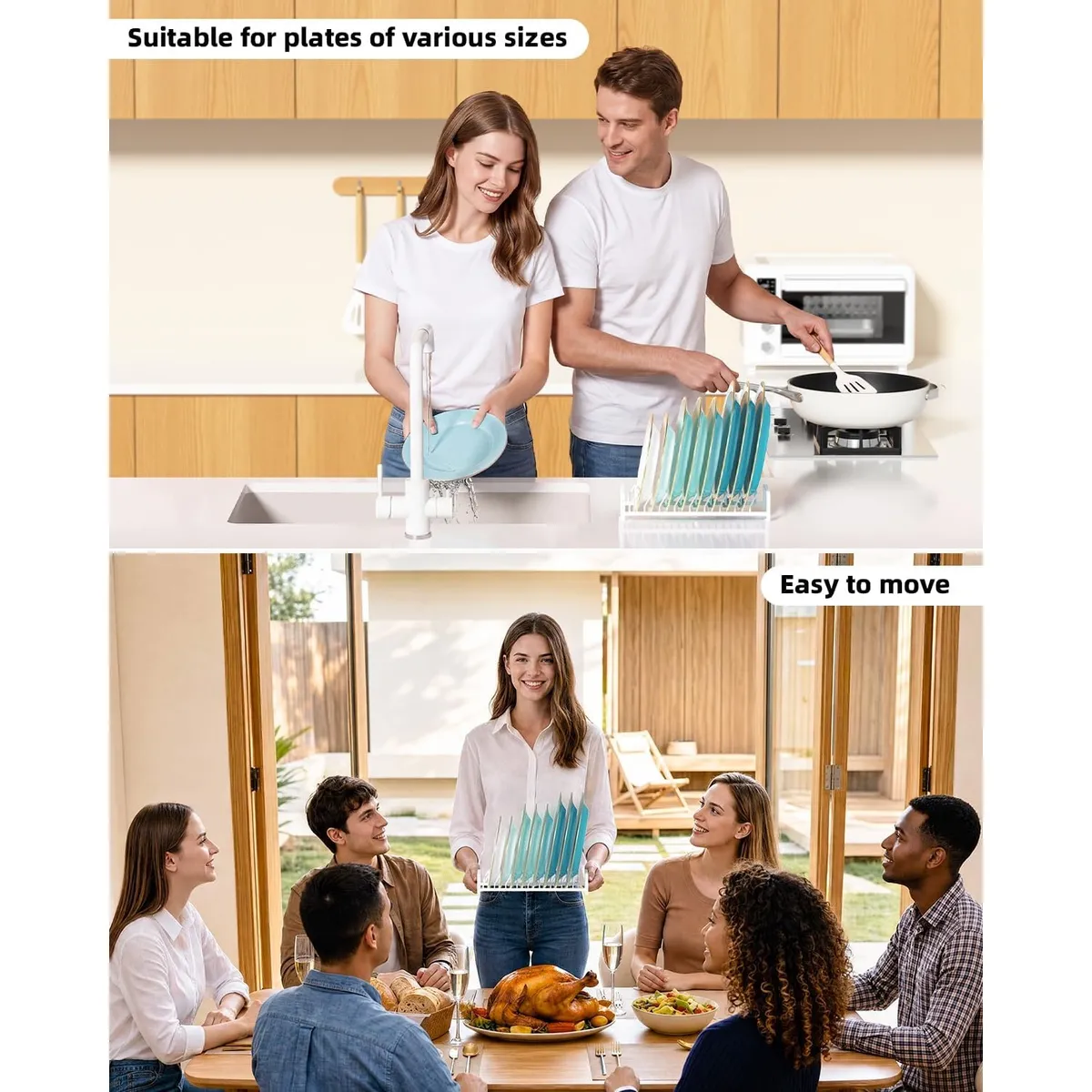 2-Pack Plate Organizer for Cabinet, 8-Slot Vertical Dish Rack, Carbon Steel Plate Holder for Kitchen Counter, Drawer, Shelf, Rust-Proof Space Saver