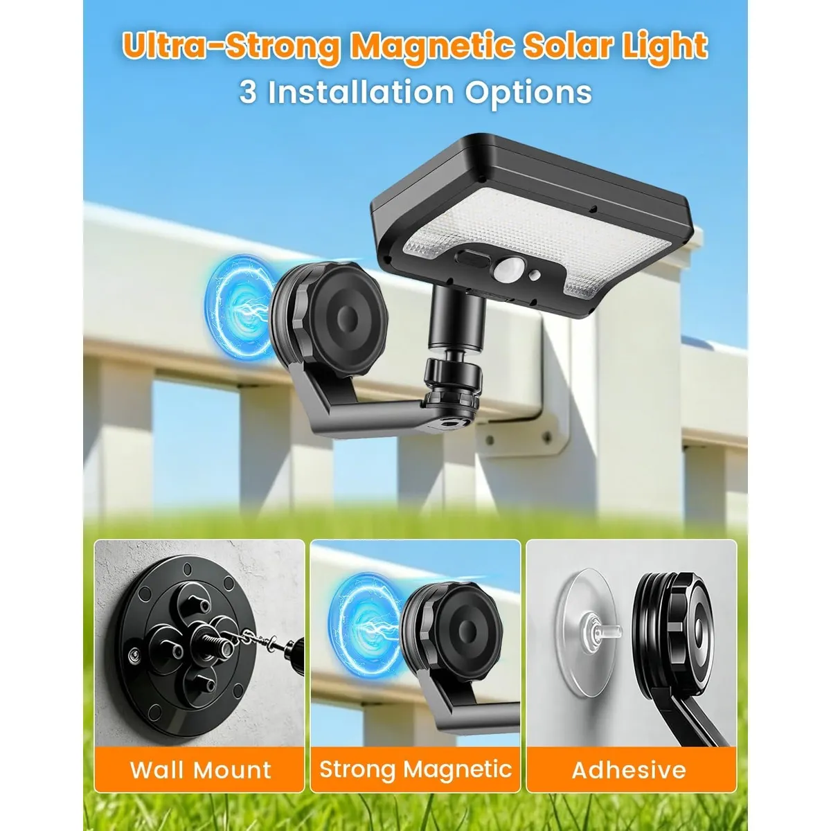 Magnetic Solar Motion Sensor Light, 600 Lumens Outdoor Wireless Wall Light, IP65 Waterproof Security Lamp for Gate, Porch, Garden, USB Rechargeable