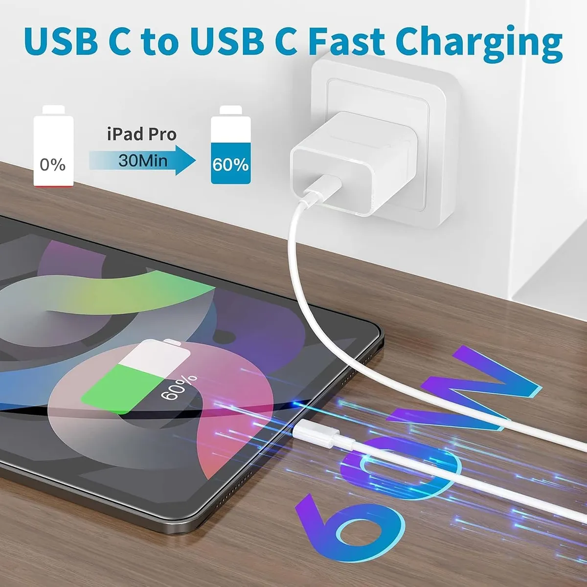 USB C to USB C Cable 10ft, 60W Fast Charging Cord for iPhone 15/16/17, MacBook Air, iPad Pro, Samsung Galaxy, Long Type-C Charger for Laptop, Tablet, Phone