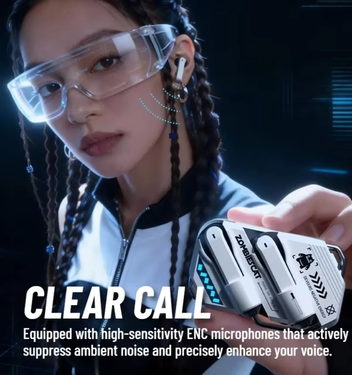 ZOMBIESCAT B21 (BT 6.0) Earbud w/Real Time Ai Translation, WHT