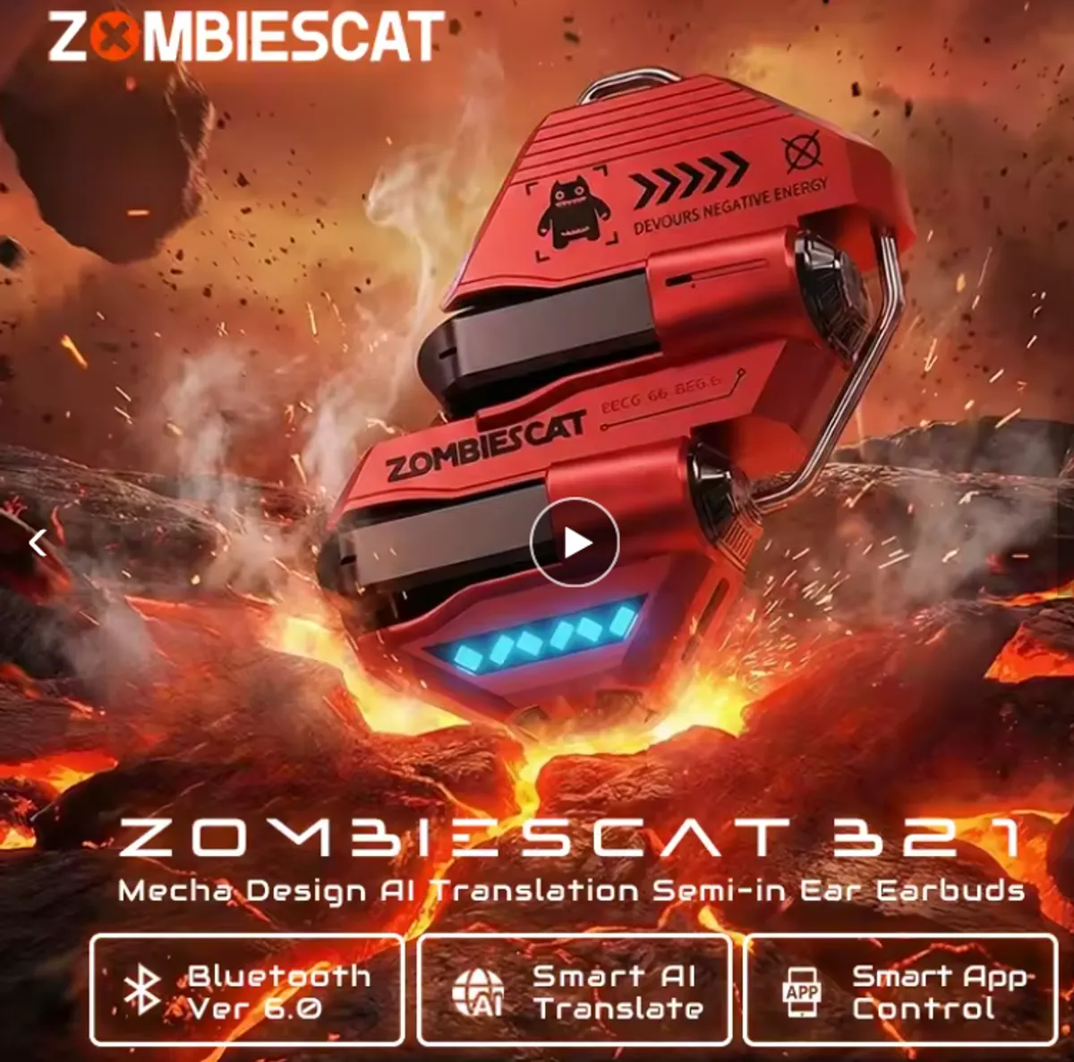 ZOMBIESCAT B21 (BT 6.0) Earbud w/Real Time Ai Translation, WHT