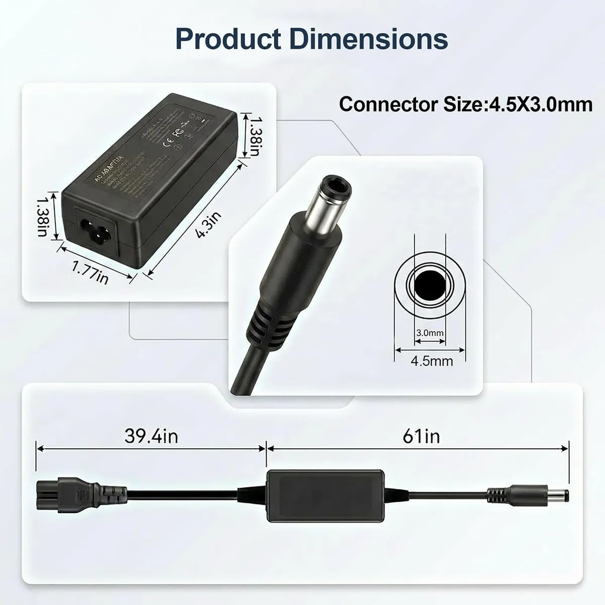 65W Laptop Charger for Dell, 19.5V 3.34A AC Adapter with 4.5mm Tip, Replacement Power Supply for Dell Inspiron, Latitude, XPS