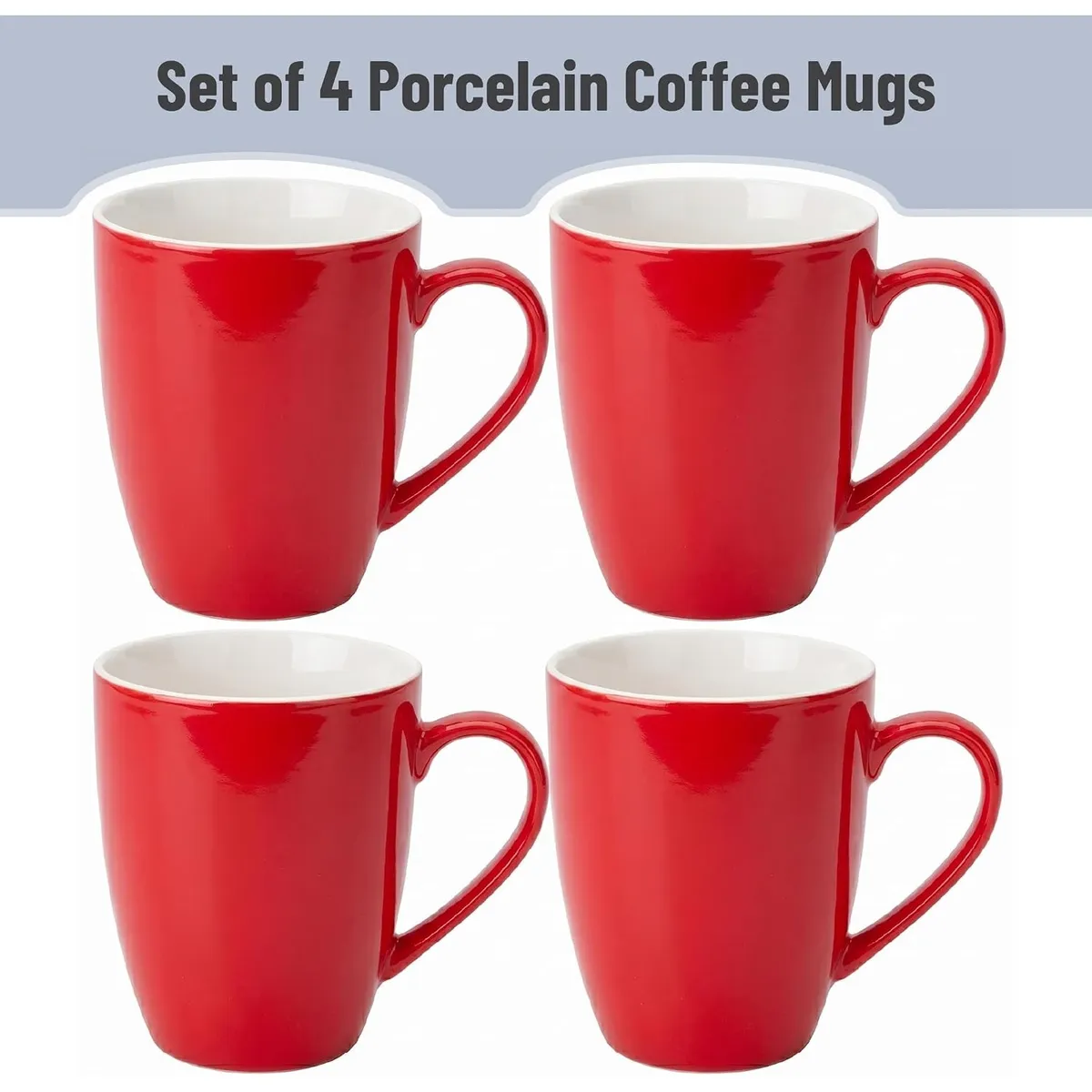 4-Pack Large Porcelain Coffee Mugs, 16 oz Red Ceramic Cups with Handle, Microwave & Dishwasher Safe, Bold Drinkware Set for Home, Office