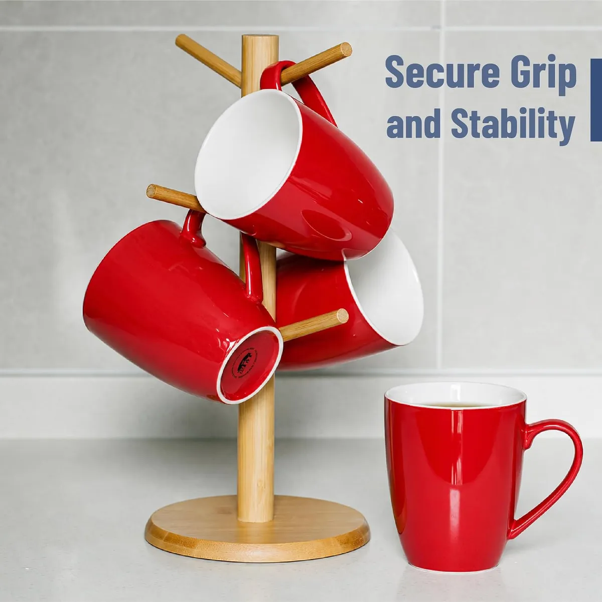 4-Pack Large Porcelain Coffee Mugs, 16 oz Red Ceramic Cups with Handle, Microwave & Dishwasher Safe, Bold Drinkware Set for Home, Office