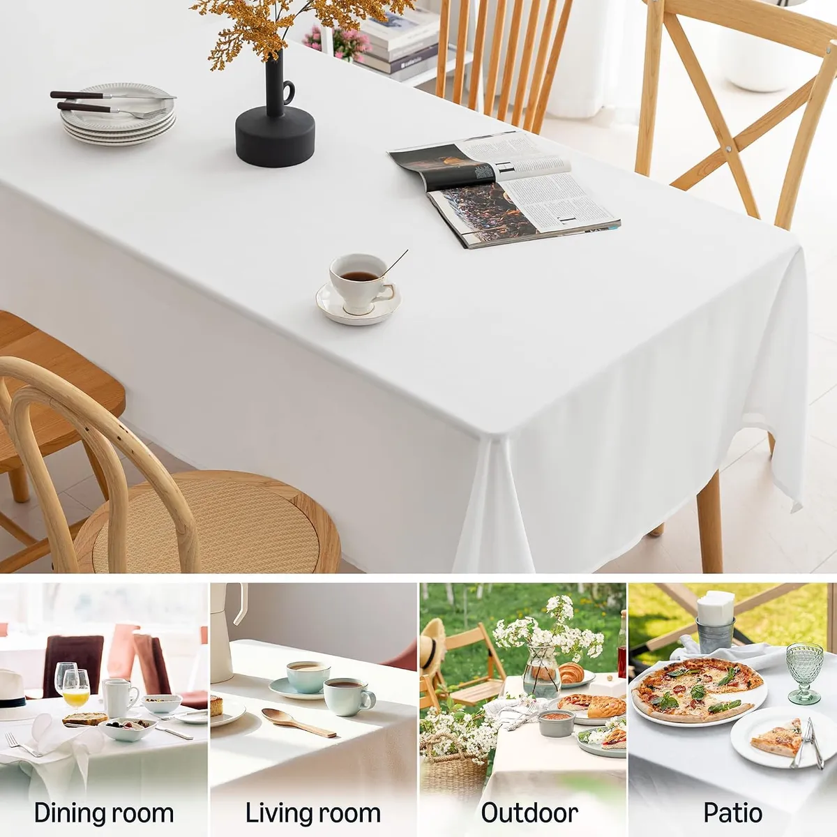 2-Pack Rectangular Tablecloths 60x84 Inches, Water-Repellent Faux Linen Fabric, Wrinkle Resistant, Washable Table Cover for Dining, Weddings, Parties