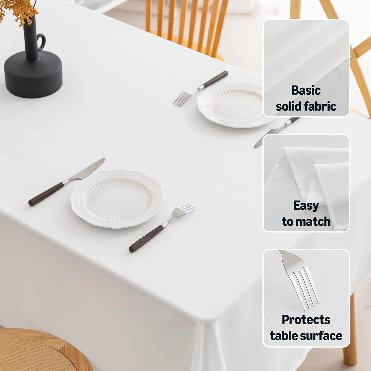 2-Pack Rectangular Tablecloths 60x84 Inches, Water-Repellent Faux Linen Fabric, Wrinkle Resistant, Washable Table Cover for Dining, Weddings, Parties
