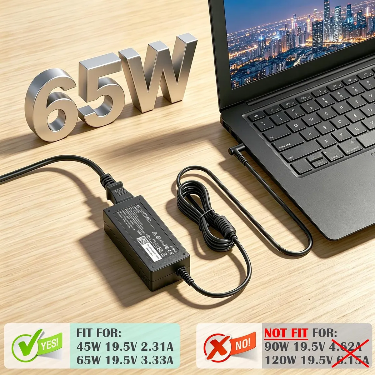 65W HP Laptop Charger, Blue Tip 4.5mm x 3mm, Compatible with Pavilion, Stream, ProBook, Envy, Replacement Power Cord for 19.5V 3.33A Adapters
