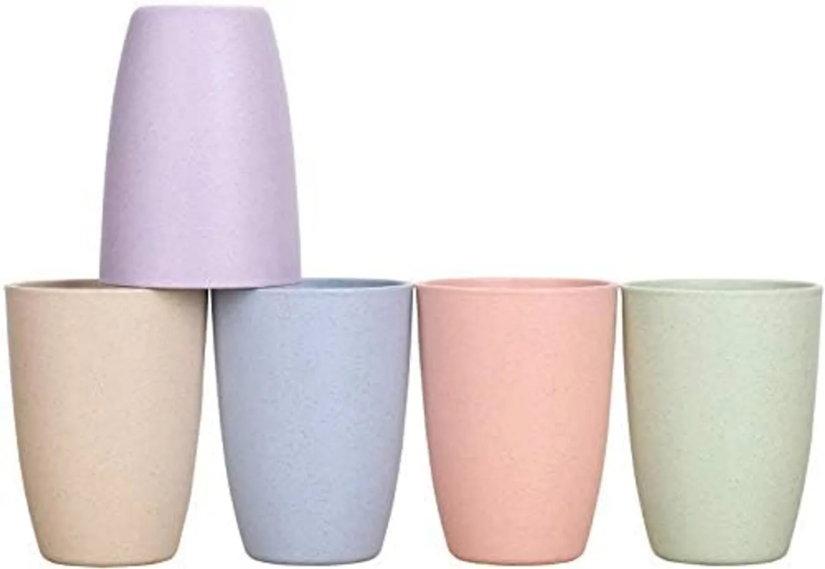 5 Pcs Multicolor Wheat Straw Cups - 12 oz