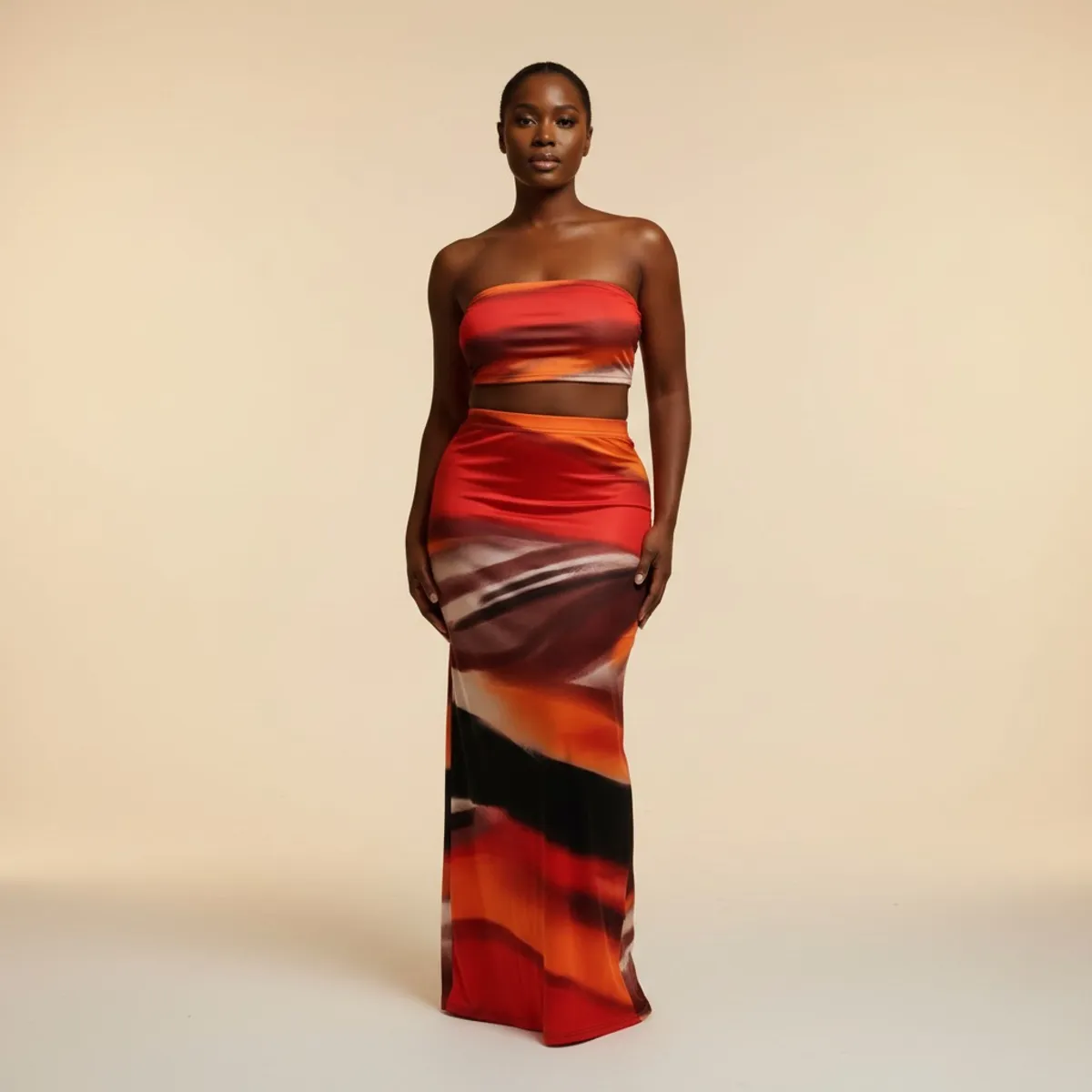 Women's Asymmetric One Shoulder Crop Top And Ombre Maxi Skirt Two Piece Set - Size S