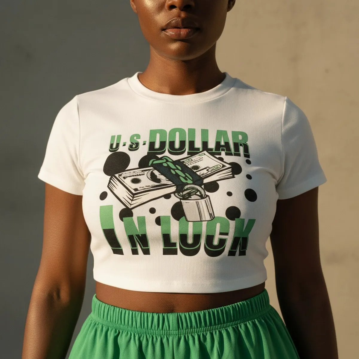 Women'S Sexy 2 Pieces Outfit Money Printed Crop Top And  Shorts Set - M