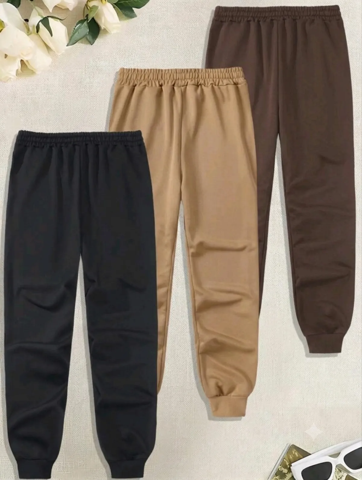 3 PCS  Of Men's Athletic Casual Jogger Pants Vintage Solid Color Sweatpants Drawstring Elastic Waist Multi-Color Running Pants - Size M