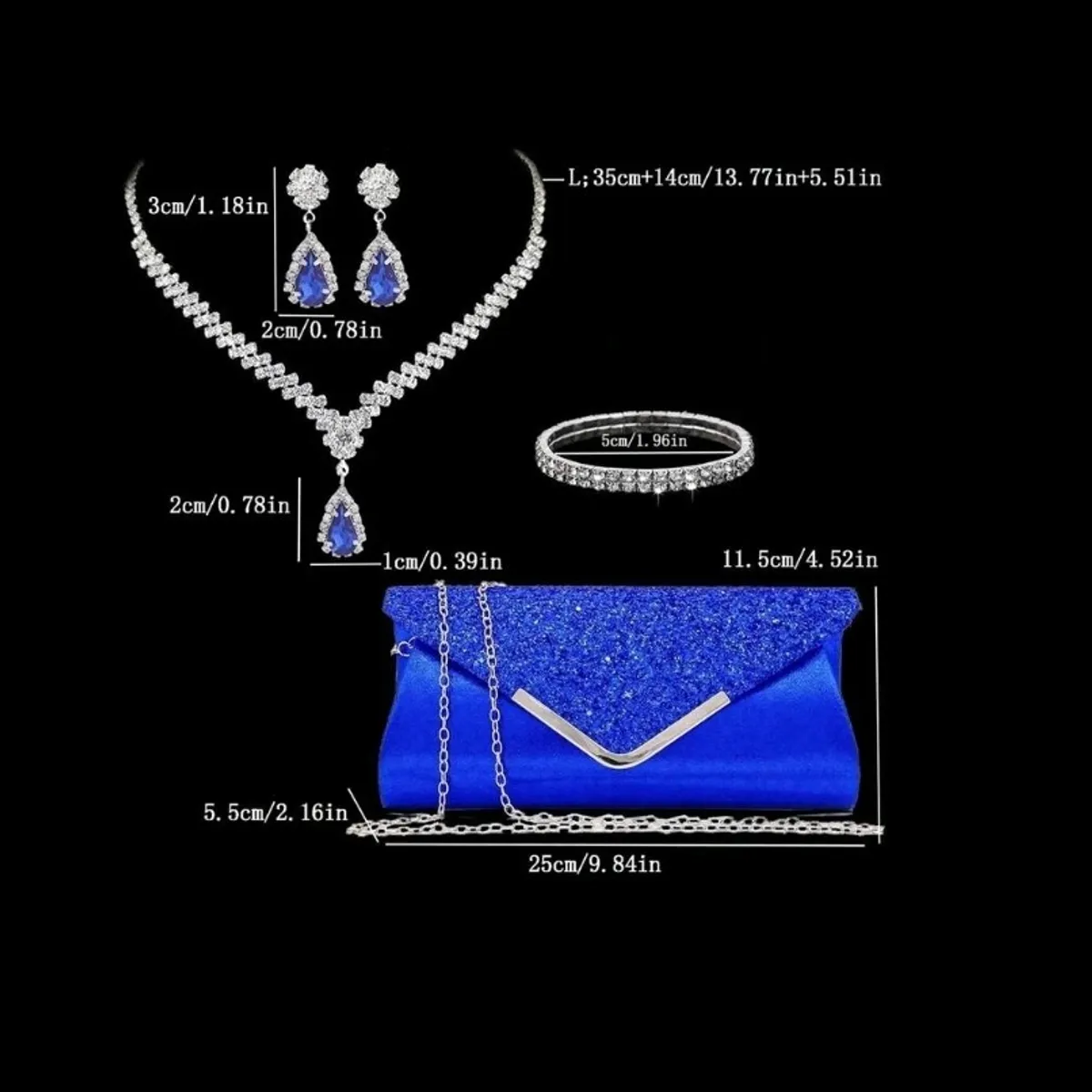 Women's  Sequin Chain Shoulder Bag With  Rhinestones Earrings, Necklace And Bracelet Set