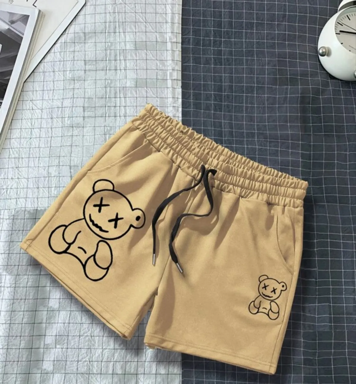 Homme Men's Casual Bear Print Drawstring Waist Shorts Summer Graphic - Size M