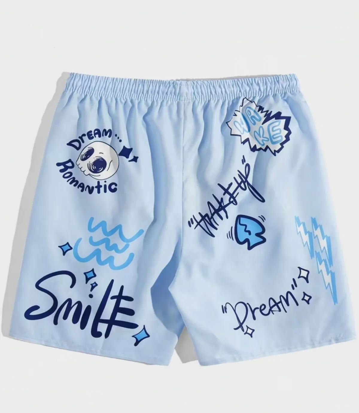Letter-Pattern Drawstring Waist Shorts, Campus Style, Quick-Dry Material, Perfect - Size M