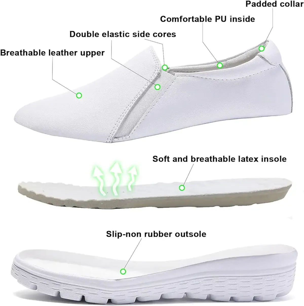 Women's Nursing Shoes Slip On Lightweight Slip Resistant Comfort Non Slip Food Service Work Shoes {size 9.5}
