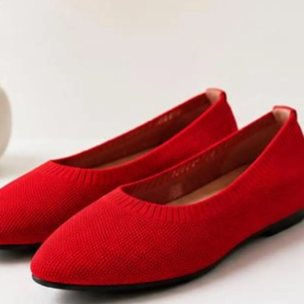 Ruby Red Knit Comfort Ballet Flats-Size8.5