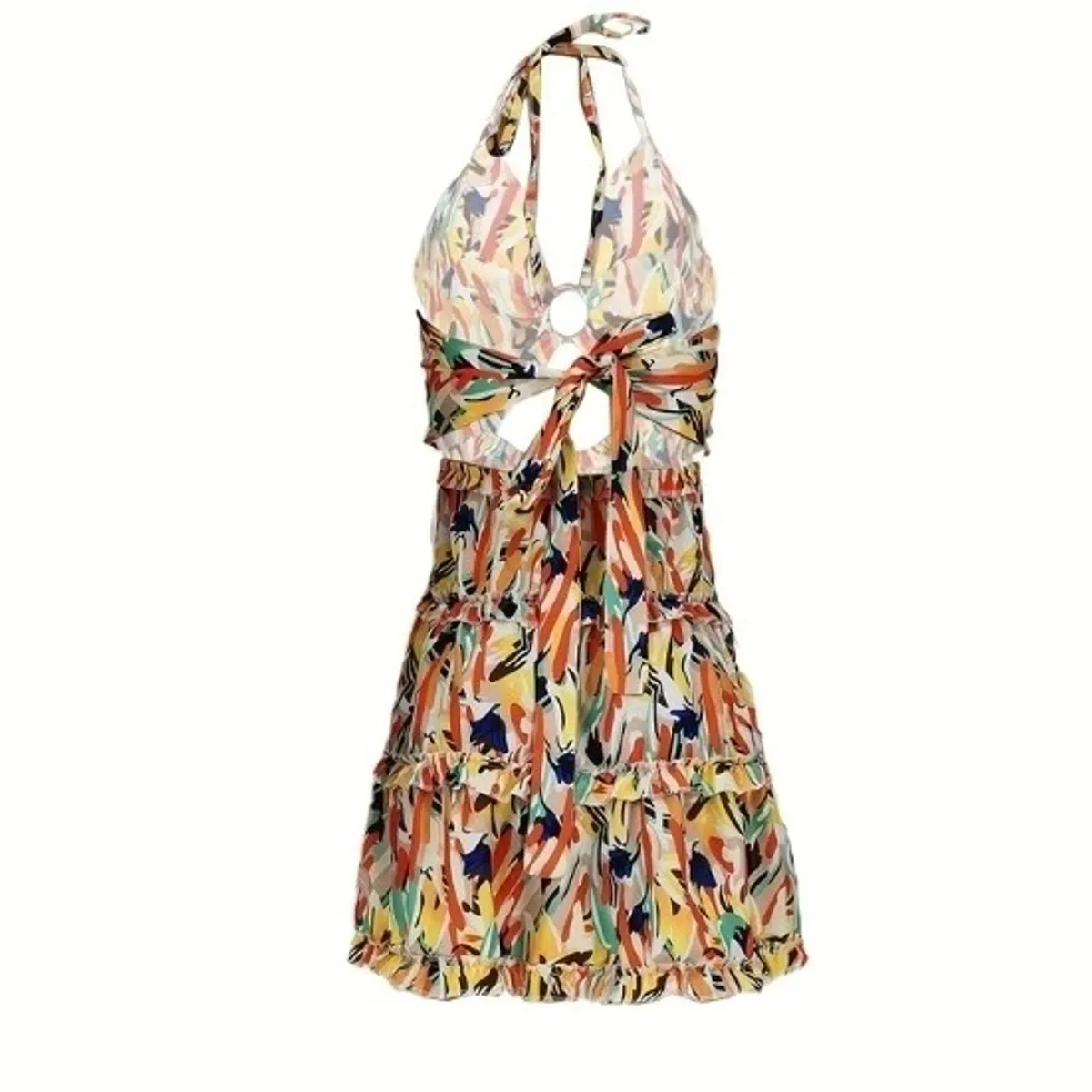 Women's  Floral Print Lace-Up Backless Dress-Size XXL