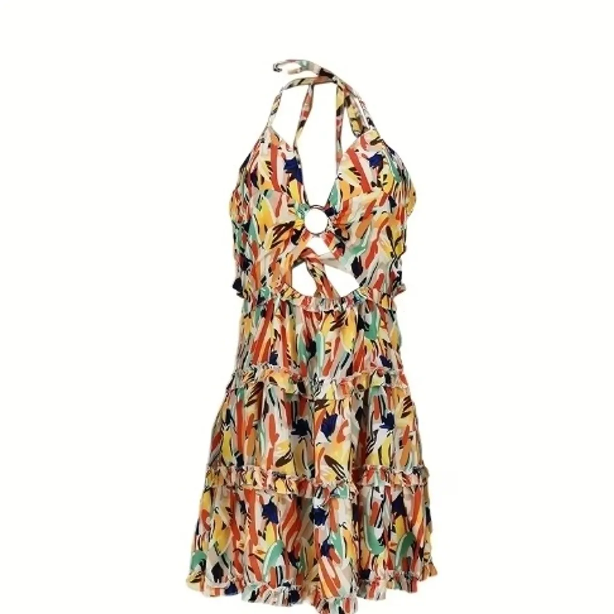 Women's  Floral Print Lace-Up Backless Dress-Size XXL