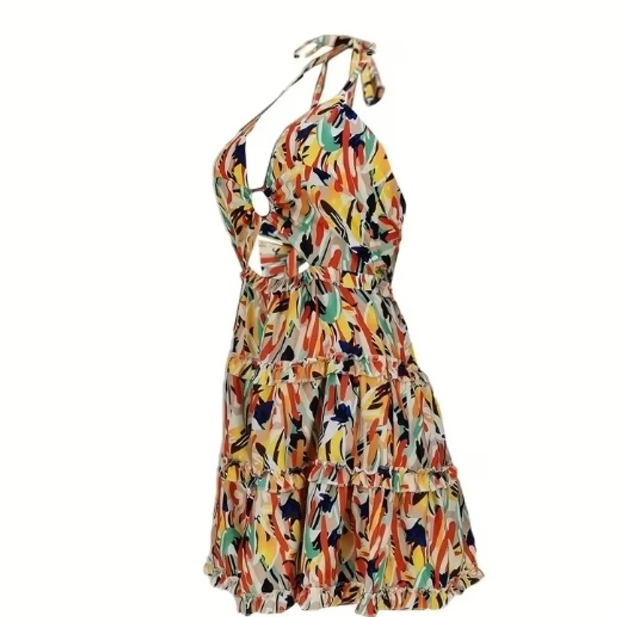 Women's  Floral Print Lace-Up Backless Dress-Size XXL