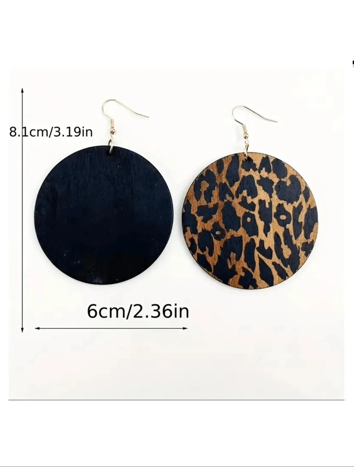 1 Pair Women Fashion Exaggerated Plus Size Leopard Print Wooden Pendant Earrings
