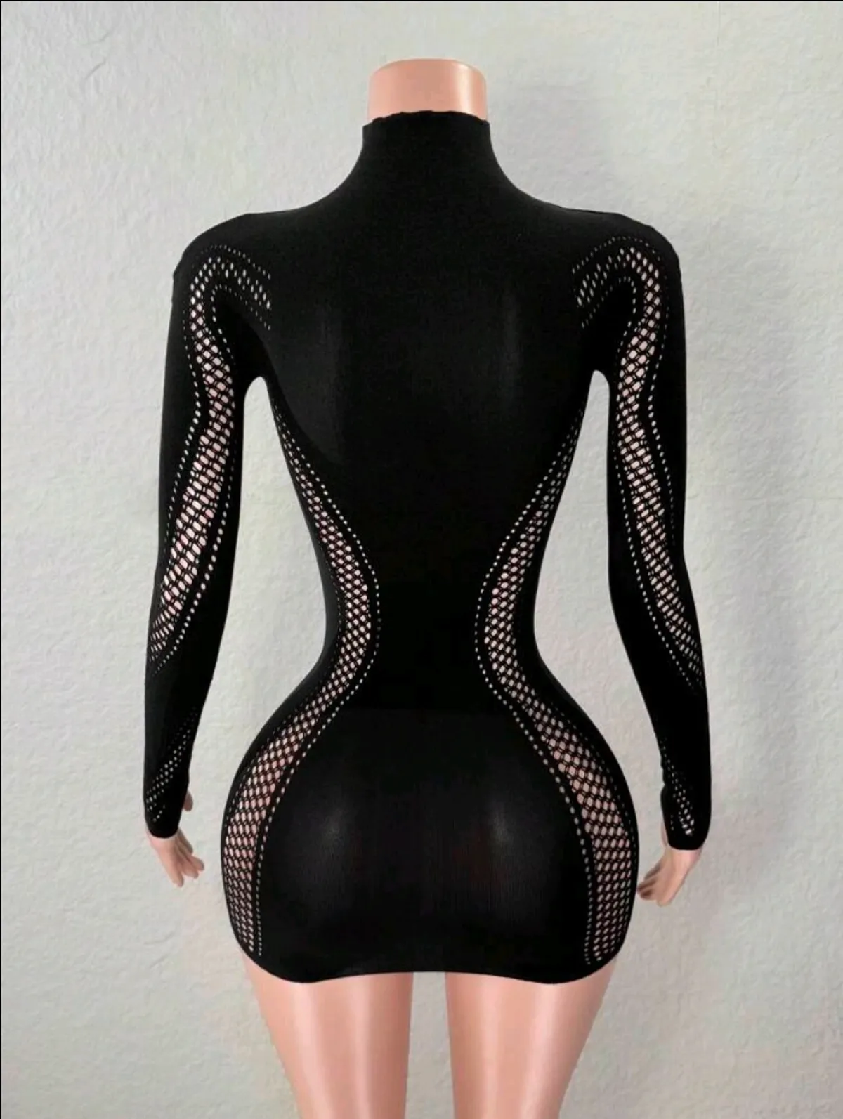 Sexy Solid Black Hollow Out Fitted Mini Dress Fall Cloth - One Size
