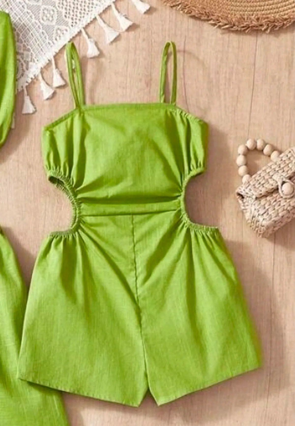 Baby Girl  Loose Fit Green Strap Jumpsuit - Size 2-3Y