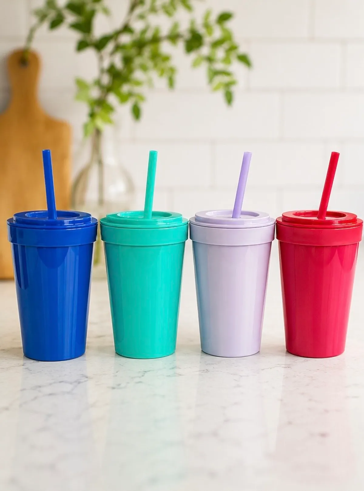 4-Pack Plastic 15-Ounce Capacity Tumbler Set with Lid and Straw, Multi-Colored