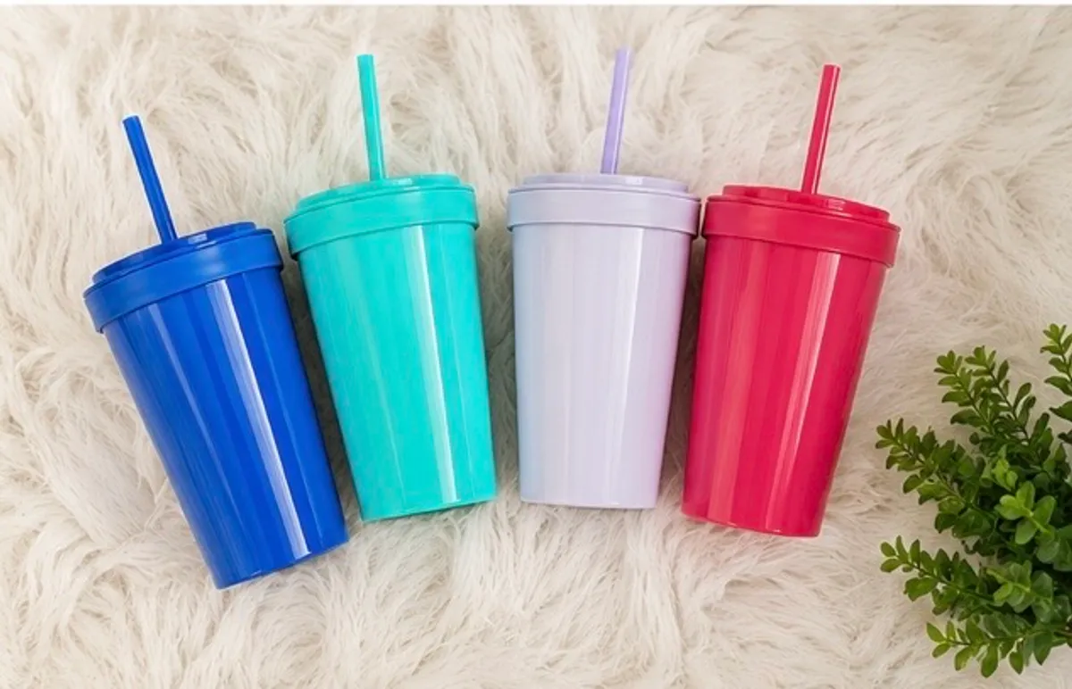 4-Pack Plastic 15-Ounce Capacity Tumbler Set with Lid and Straw, Multi-Colored