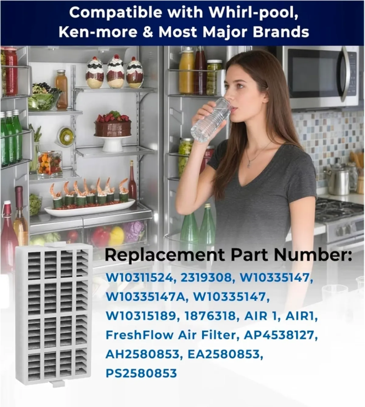 4 PACK W10311524 Refrigerator Air Filter Replacement