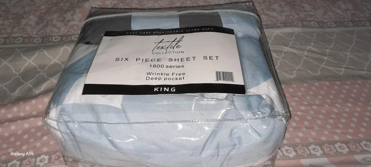 King-size 6-piece sheet set from the Paris Textile Collection, featuring a wrinkle-free design with deep pockets., WRINKLE FREE