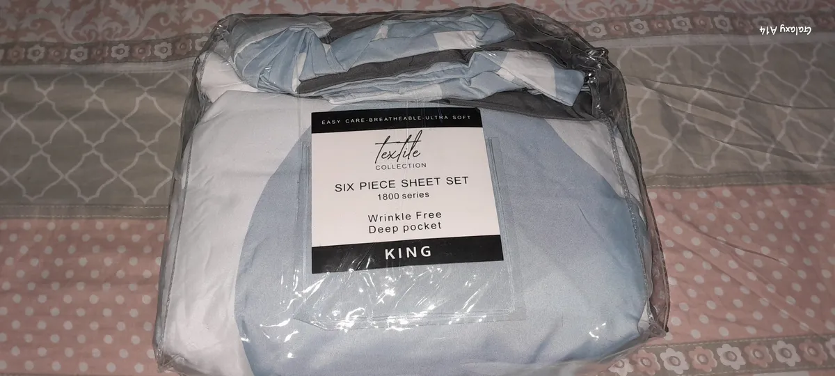 King-size 6-piece sheet set from the Paris Textile Collection, featuring a wrinkle-free design with deep pockets., WRINKLE FREE