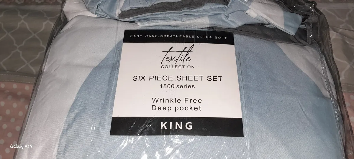 King-size 6-piece sheet set from the Paris Textile Collection, featuring a wrinkle-free design with deep pockets., WRINKLE FREE