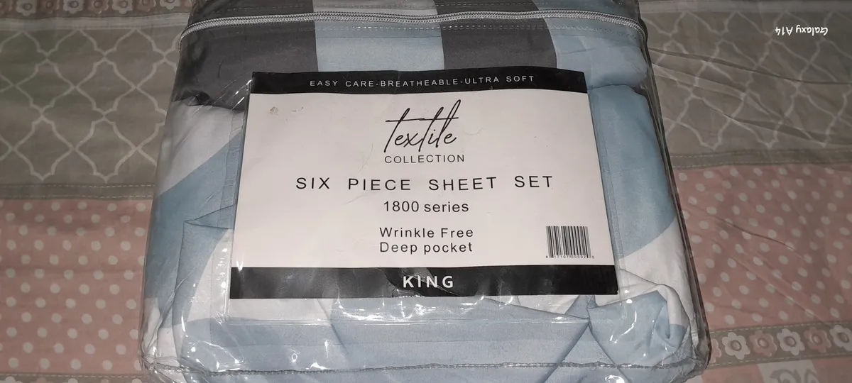 King-size 6-piece sheet set from the Paris Textile Collection, featuring a wrinkle-free design with deep pockets., WRINKLE FREE
