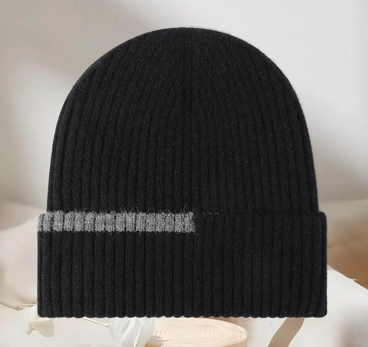 Ribbed Knit Winter Hat with Reflective Detail, Warm and Stylish Beanie