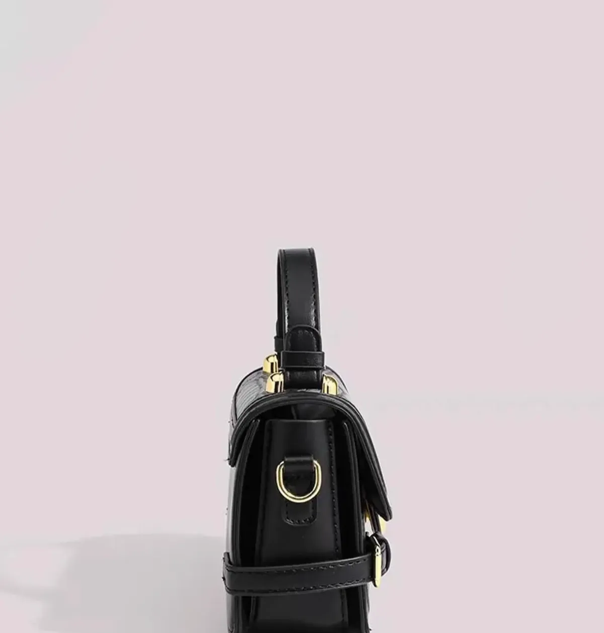Women's Black Textured Structured With Detachable Strap Bag