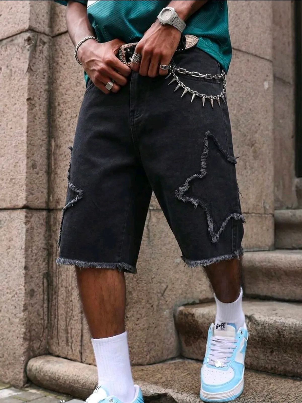 Men's Summer Denim Loose Wide Leg Shorts - Size L